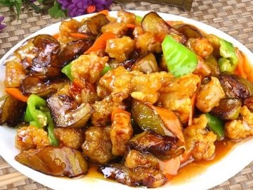 豚肉唐揚げと茄子の炒め